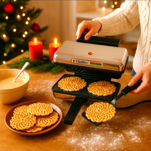 -Vintage Pizzelle Maker Iron For Italian Pizzelle Cookies – Classic Thin Style - Picture 2 of 11